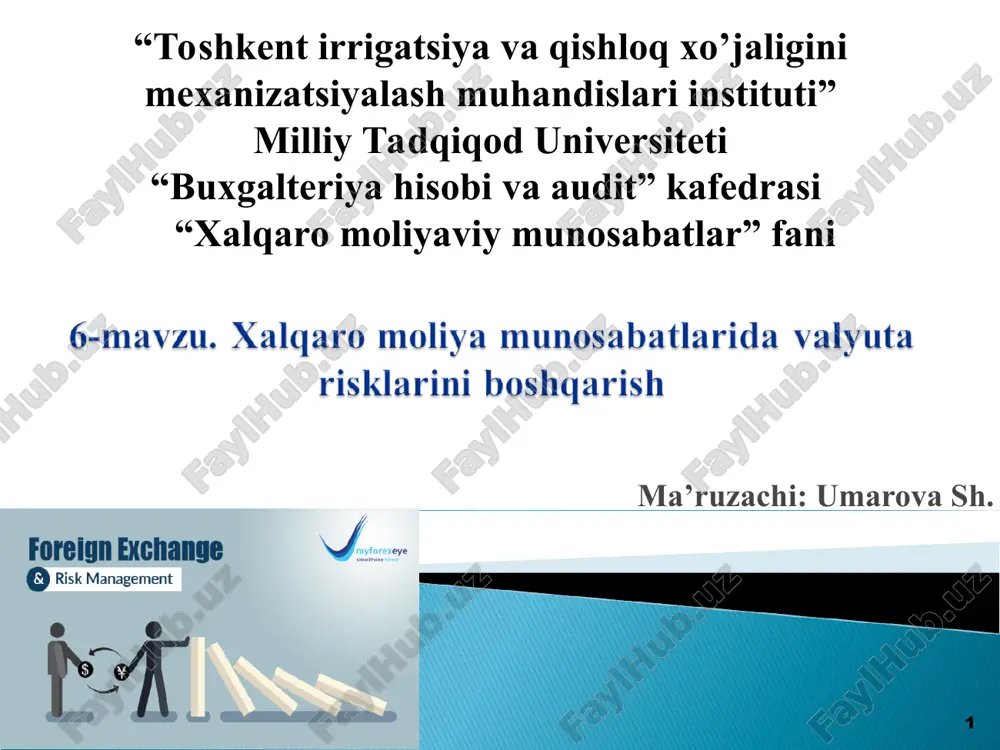 xalqaro moliya munosabatlarida valyuta risklarini boshqarish — PPT