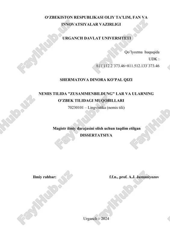 "nemis tilidagi zusammnebildung lar va ularning o'zbek tilidagi muqobillari" — DOCX