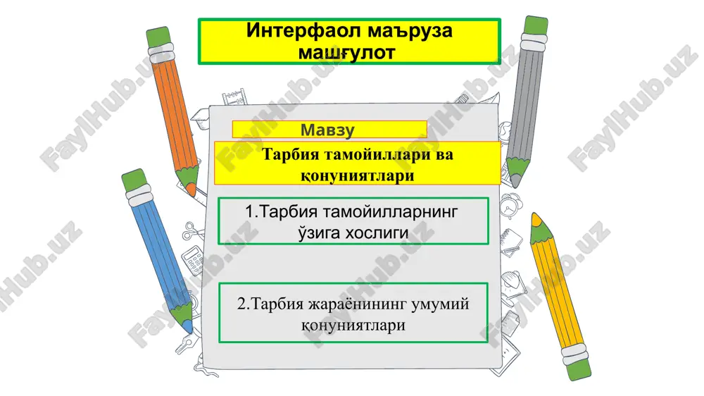 interfaolma'ruzamashg'ulot tarbiyatamoyillarivaqonuniyatlari — PPTX