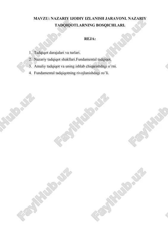 nazariy ijodiy izlanish jarayoni — DOCX