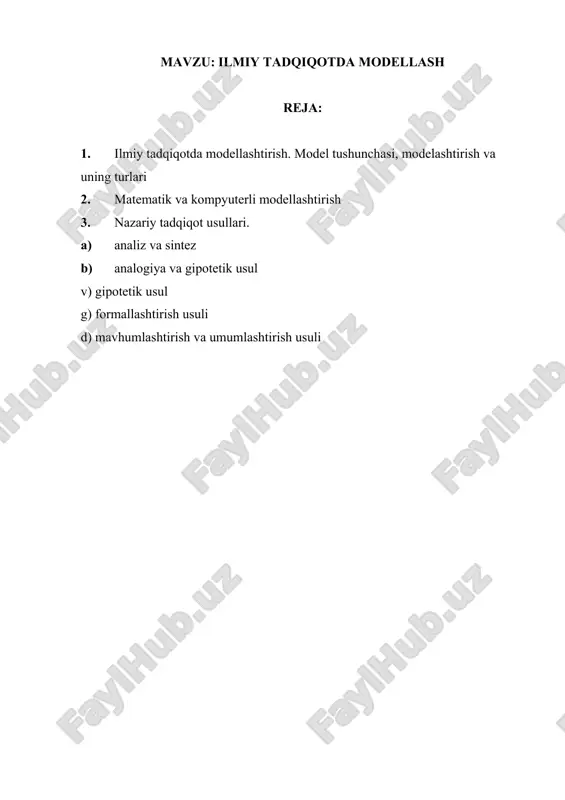 ilmiy tadqiqotda modellashtirish — DOCX