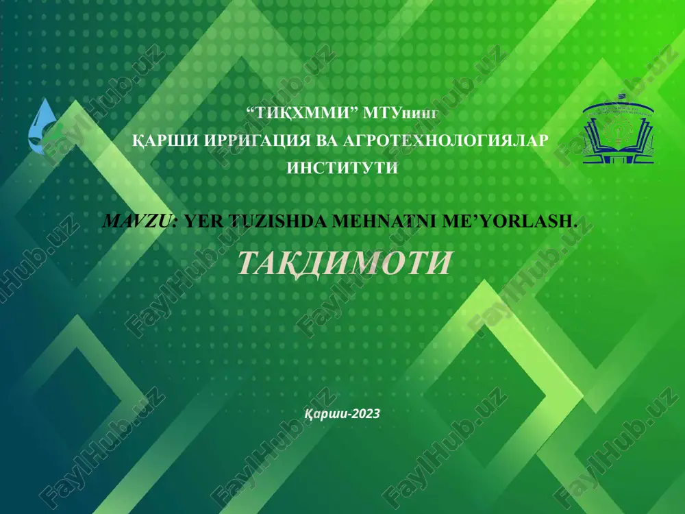 tiqxmmi”mtuning qarshi irrigatsiya va agrotexnologiyalar instituti — PPTX