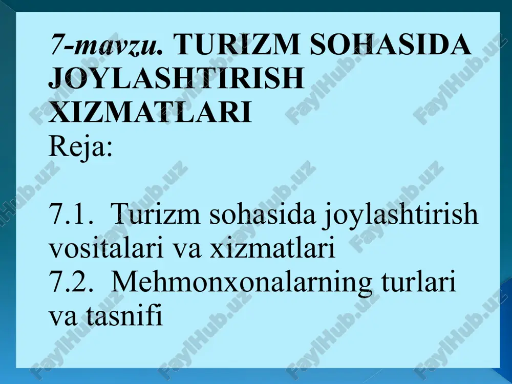 turizm sohasida joylashtirish xizmatlari — PPTX