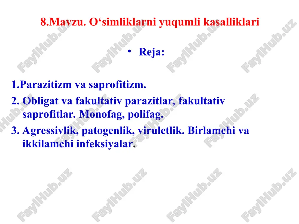 o‘simliklarni yuqumlikasalliklari — PPT