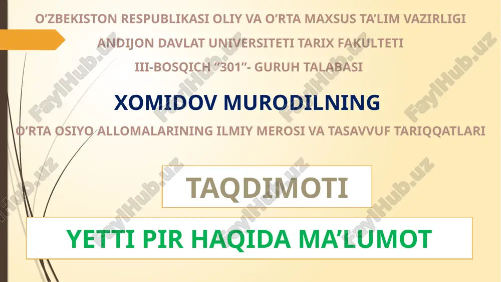 o’rta osiyo allomalarining ilmiy merosi va tasavvuf tariqqatlari — PPTX