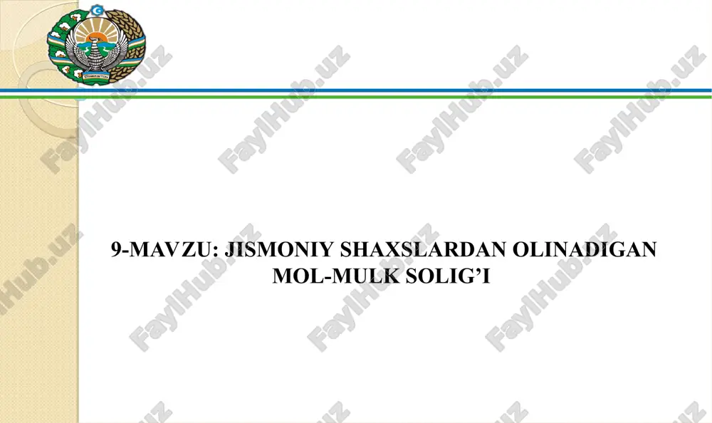 "jismoniy shaxslardan olinadigan mol-mulk solig’i" — PPT