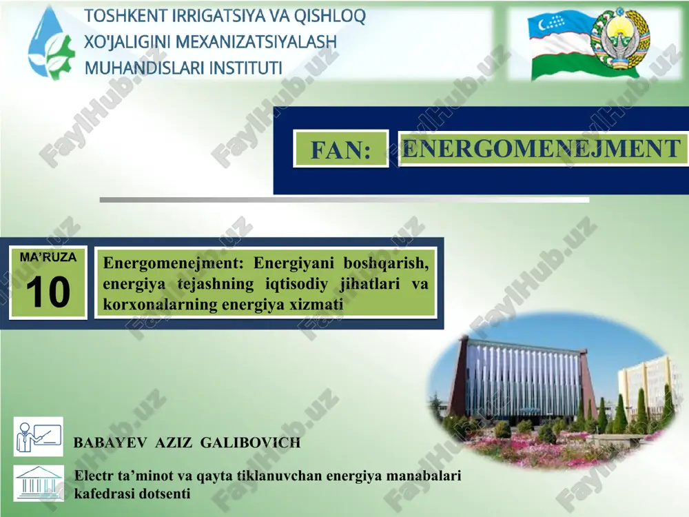 electr ta’minot va qayta tiklanuvchan energiya manabalari — PPT