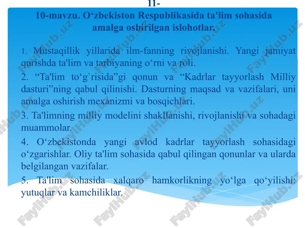 o‘zbekiston respublikasida ta'lim sohasida amalga oshirilgan islohotlar — PPTX
