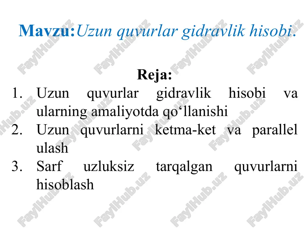 uzunquvurlar gidravlik hisobi — PPTX