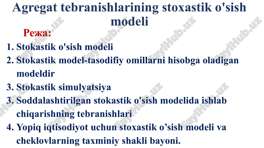agregat tebranishlarining stoxastik o'sish modeli — PPTX