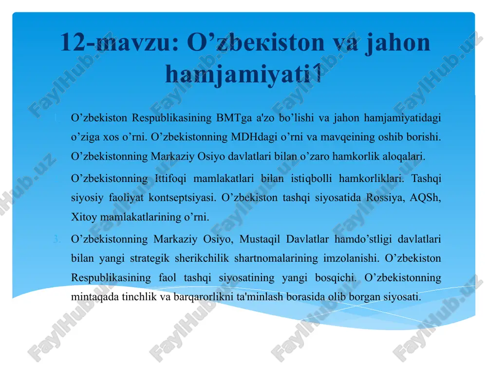 o'zbekiston va jahon hamjamiyati — PPTX