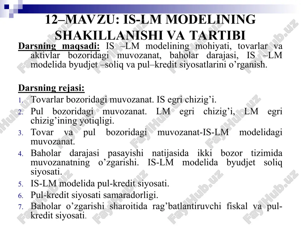 is-lm modelining shakillanishi va tartibi — PPT