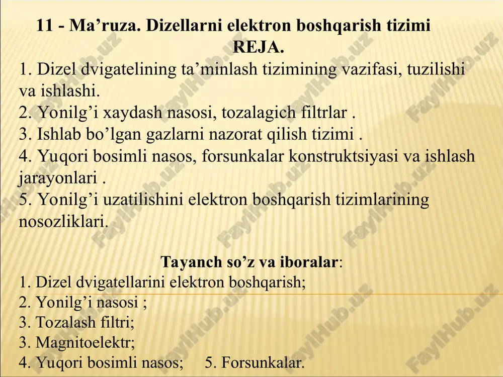 ma’ruza.dizellarni elektron boshqarish tizimi — PPT