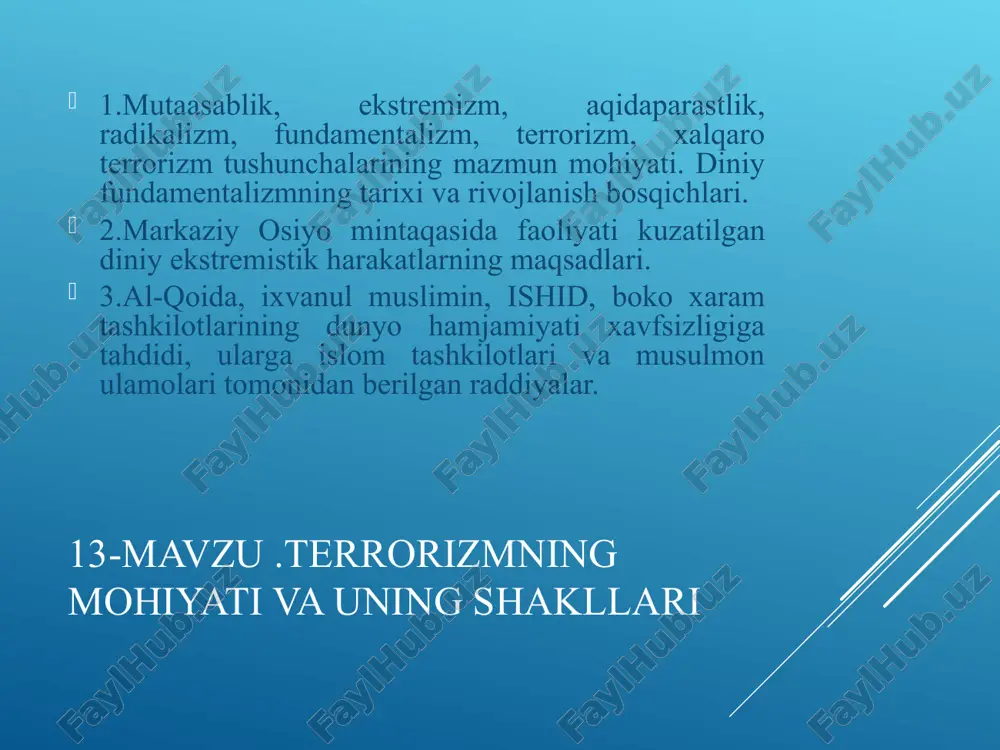 terrorizmning mohiyati va shakllari — PPT
