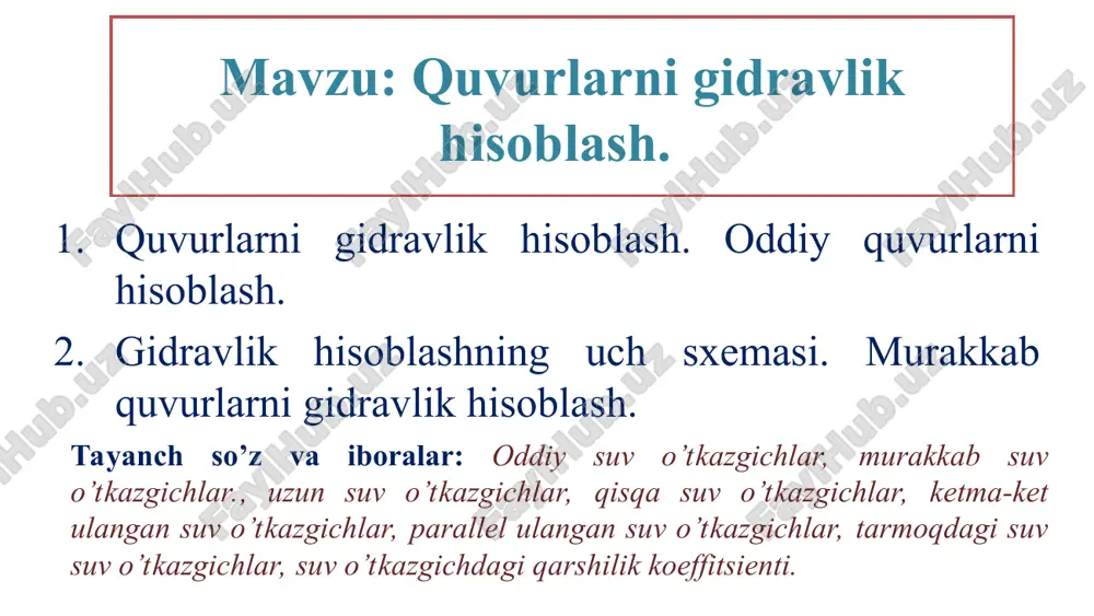 quvurlarni gidravlik hisoblash. — PPT