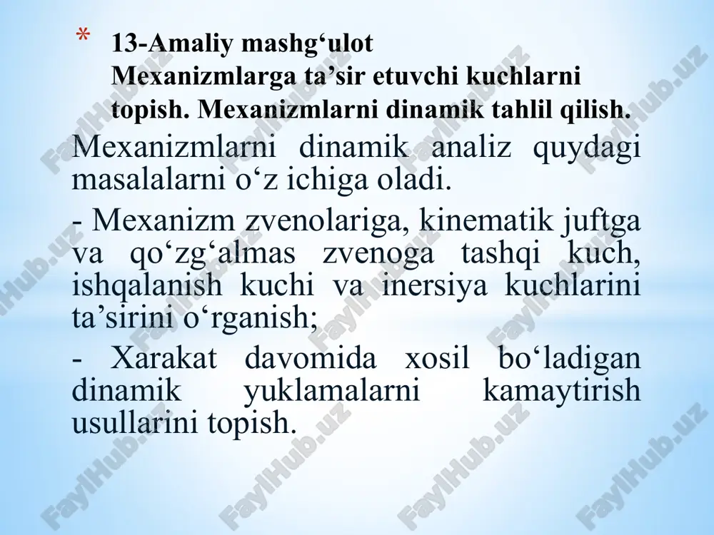 mexanizmlar dinamika analizi — PPTX