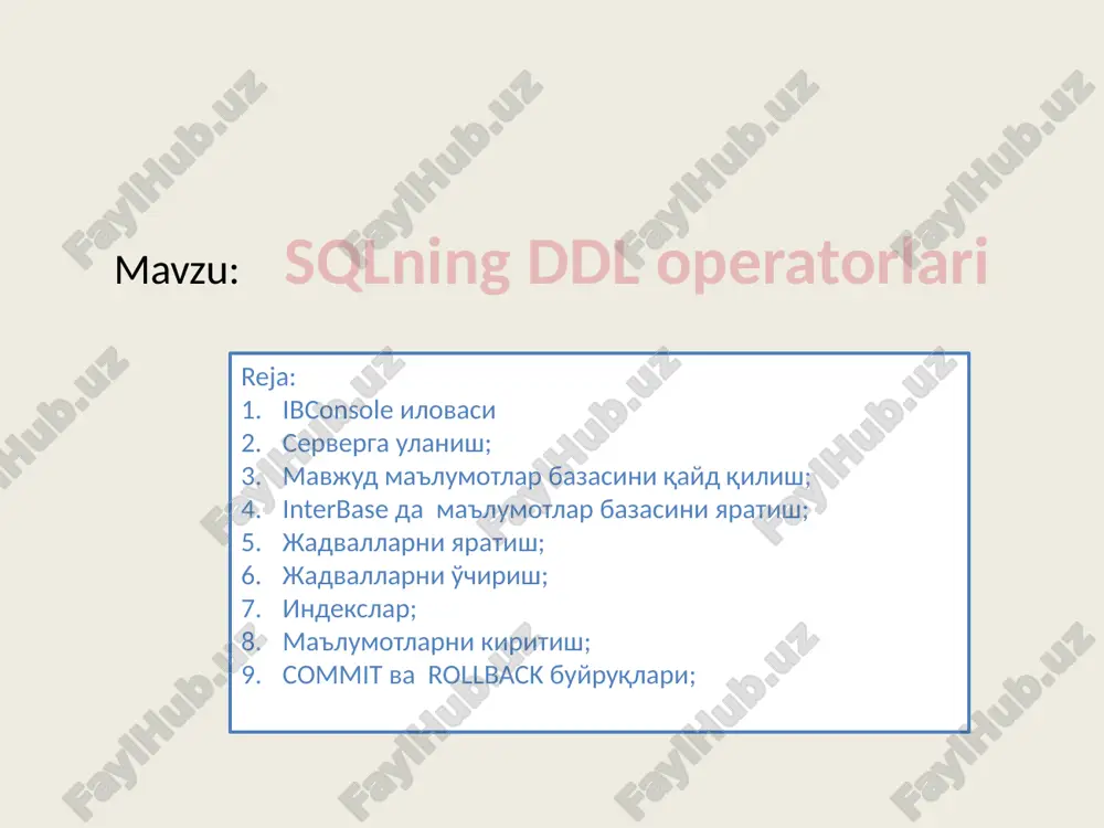 sqlning ddl operatorlari — PPTX