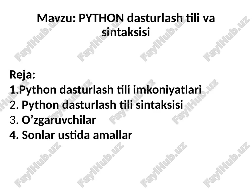 python dasturlash tili imkoniyatlari — PPTX