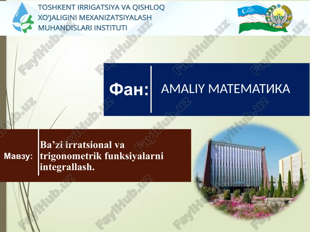 ba’zi irratsional va trigonometrik funksiyalarni integrallash — PPTX