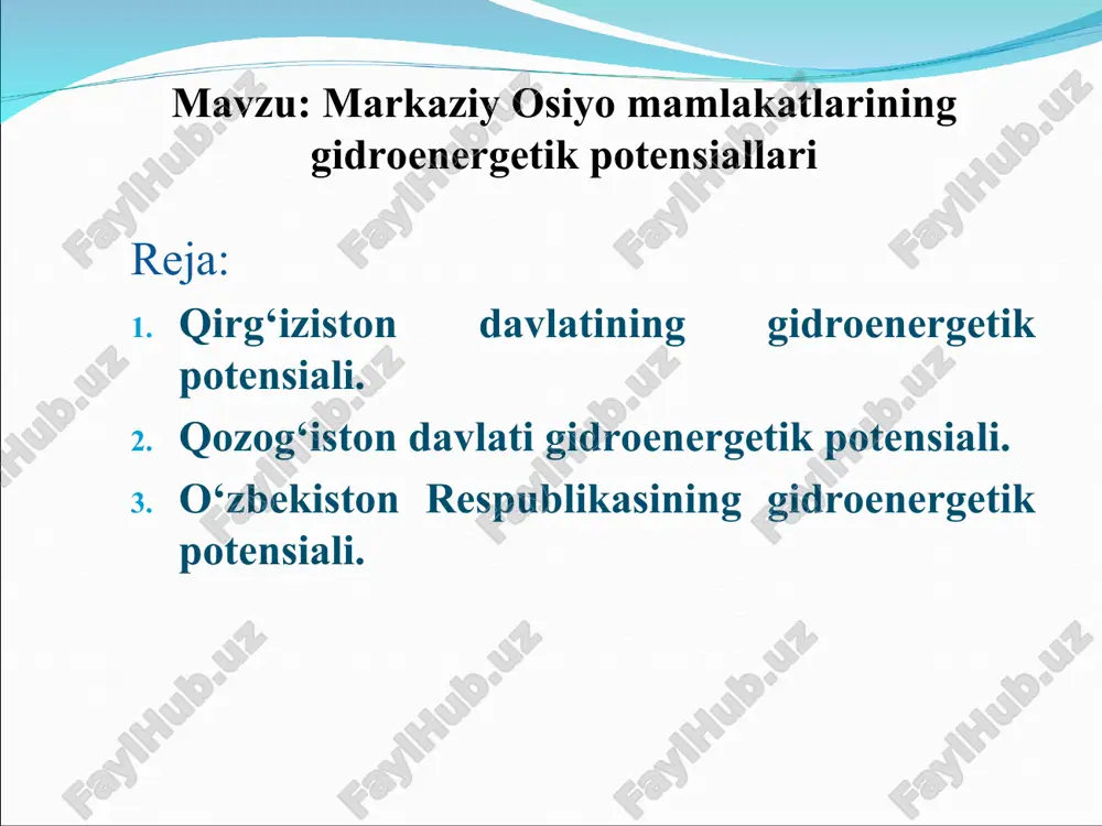 gidroenergetik potensial haqida ma'lumotlar — PPT