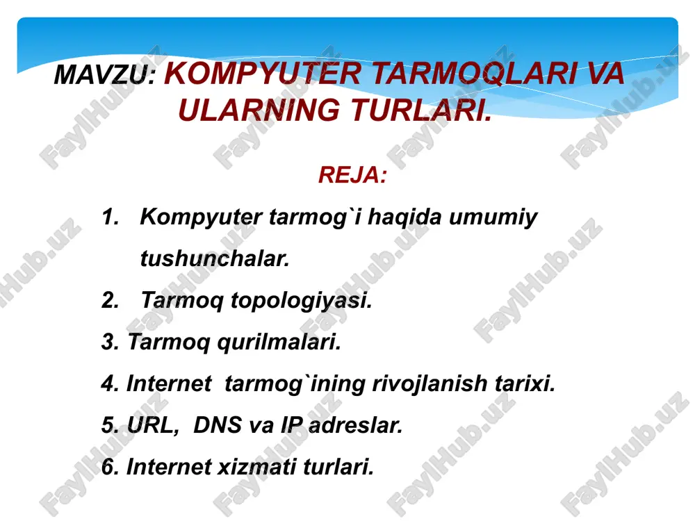 kompüter tarmoqlari va ularning turlari — PPTX