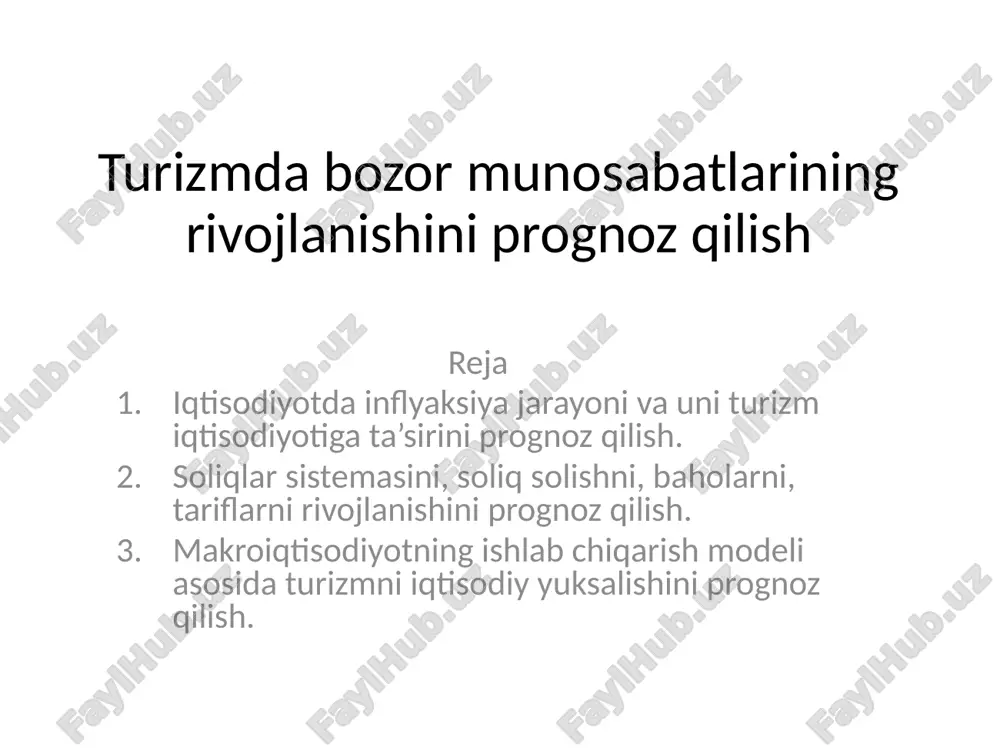 turizm bozor munosabatlari va iqtisodiyot — PPTX