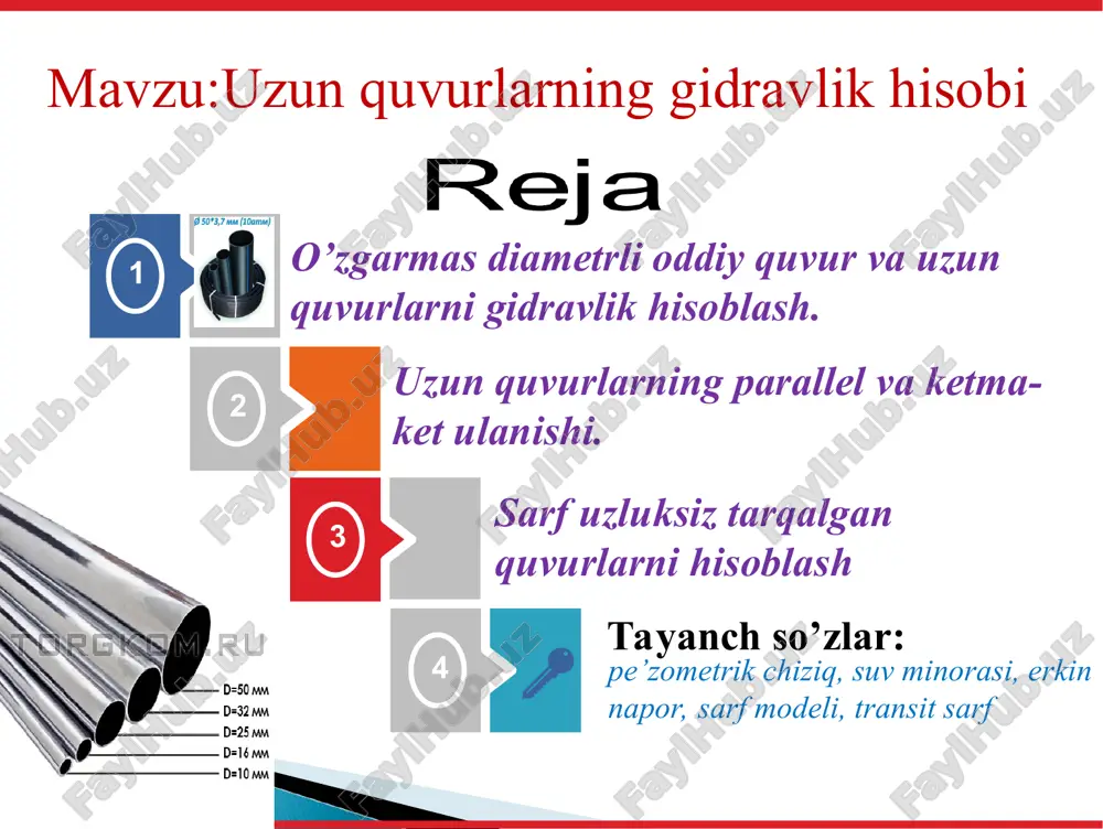 uzunquvurlarning gidravlik hisobi — PPT
