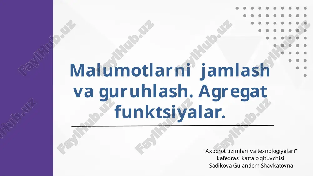 aggregat funktsiyalar — PPTX