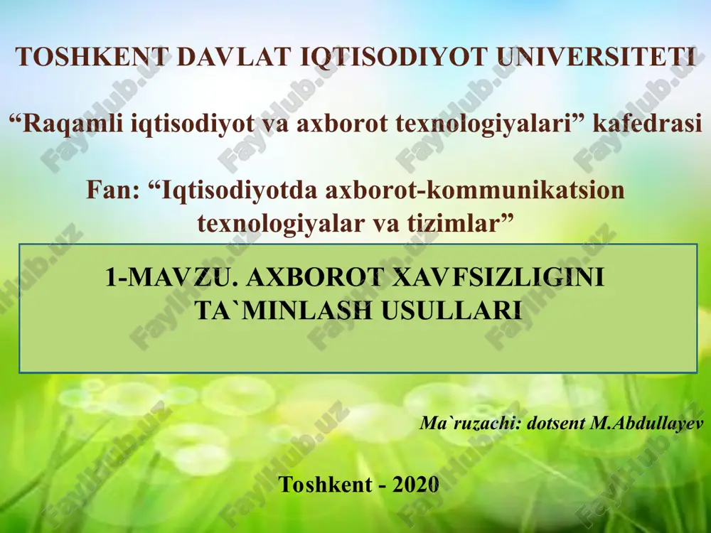 axborot xavfsizligini ta'minlash usullari — PPT