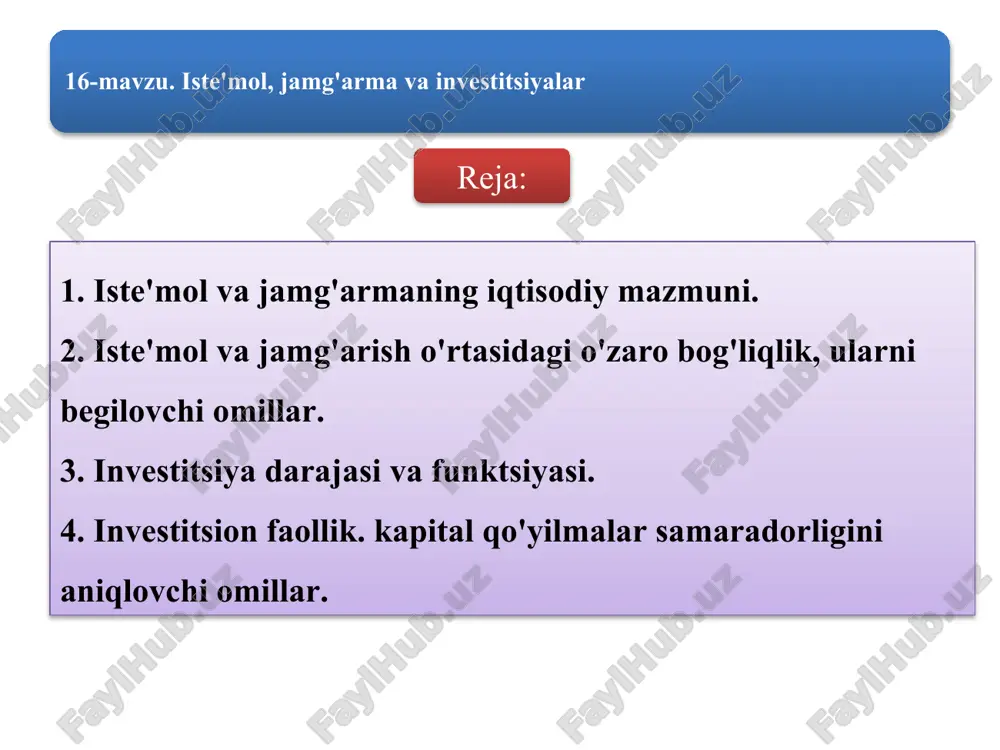 iste'mol va jamg'armaning iqtisodiy mazmuni — PPTX