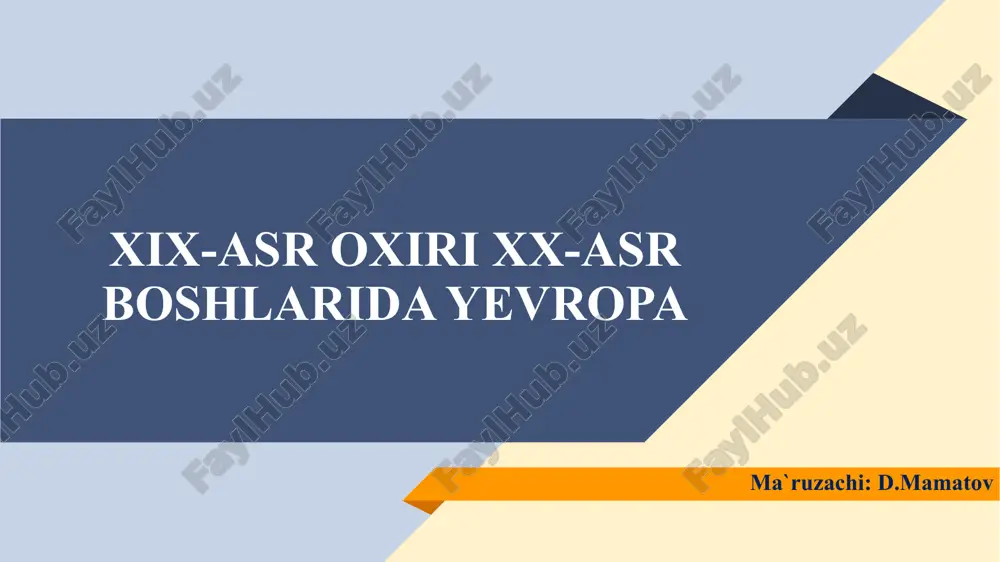 xix-asr oxiri xx-asr boshlarida yevropa — PPTX