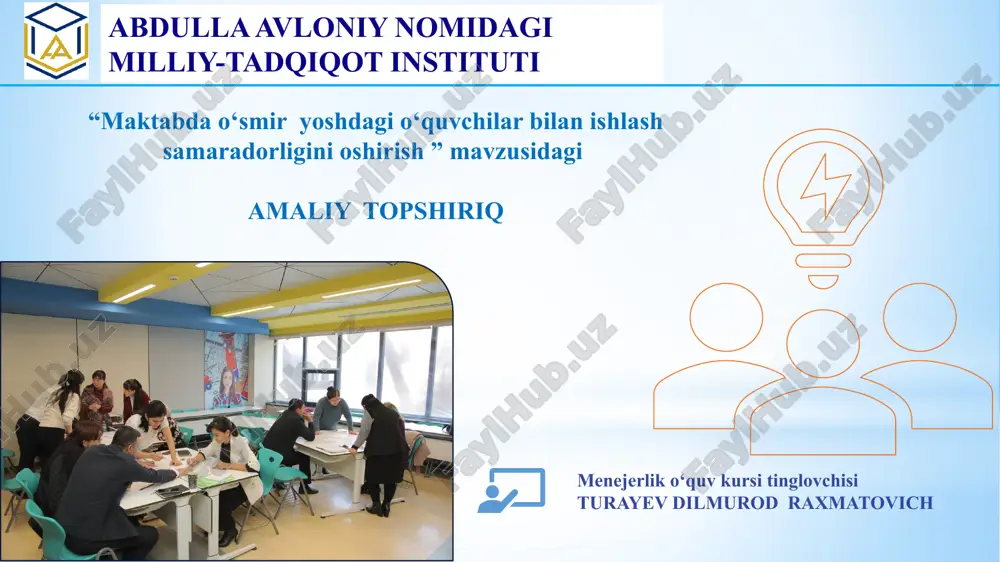 amaliy topshiriq "maktab dao'si: mift" mamalakasidagi quvur kursiti — PPTX