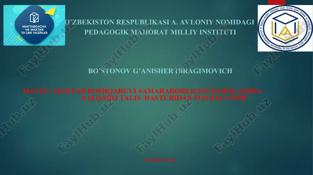 pedagogik mahorat milliy instituti bo'stonov g'anisher ibragimovich — PPT