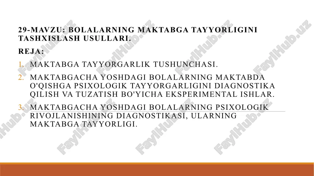 bolalarning maktabga tayyorligini tashxislash usullari — PPTX
