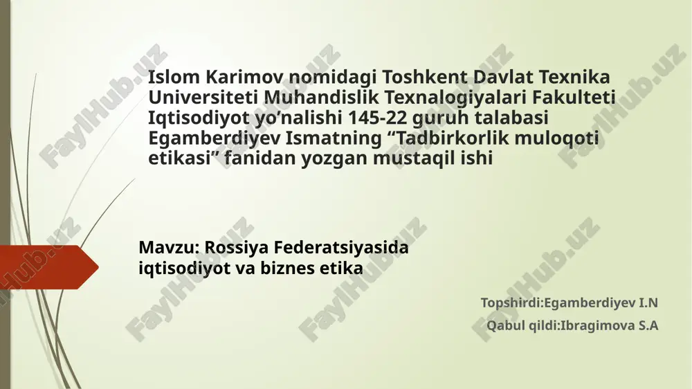 tadbirkorlik muloqotlari etikasi — PPTX