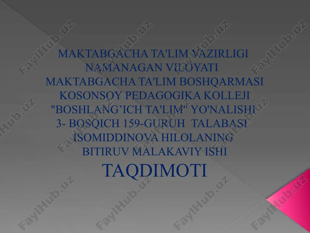 isomiddinova hilolaning bitiruv malakaviy ishi taqdimoti — PPTX