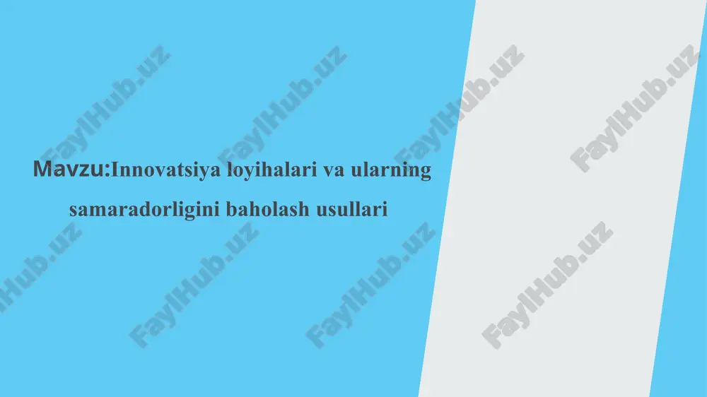 innovatsiya loyihalari va ularning samaradorligini baholash usullari — PPTX