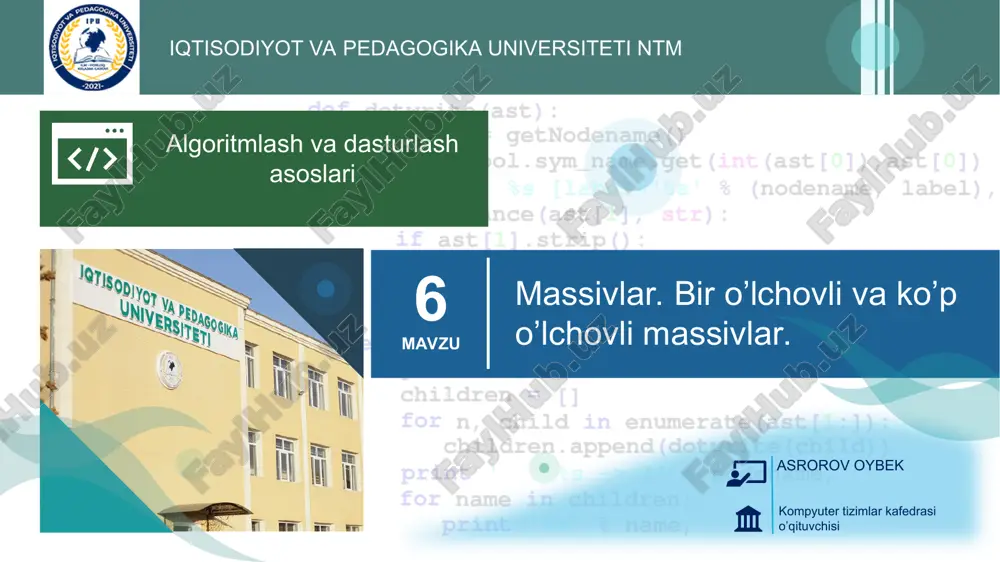 algoritmlash va dasturlash asoslari — PPT