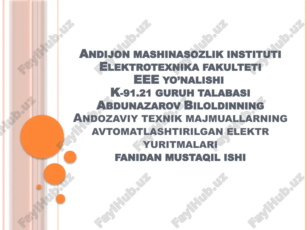 andozaviy sanoat mexanizmlarining avtomatlashtirilgan elektr yuritmalari — PPTX