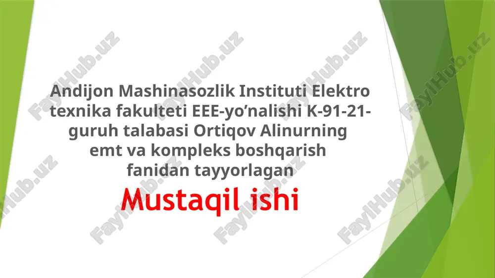 asinxron motorning tarmoq chastotasi — PPTX
