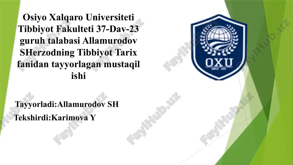 tibbiyot tarixi — PPTX