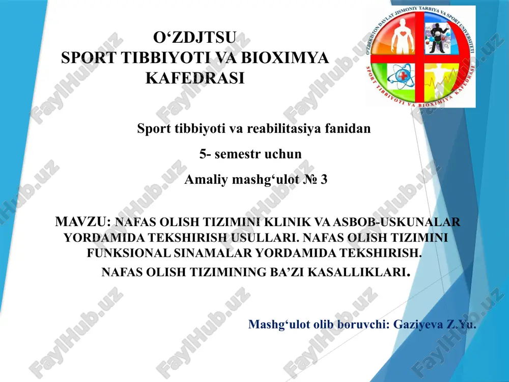 sport tibbiyotiva bioximya kafedrasi — PPTX