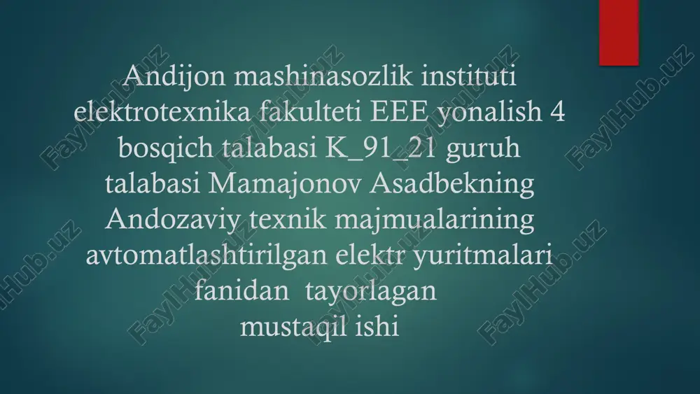 universal parmalash dasgoxining elektr yuritmasi va boshqarish sxemasi — PPTX