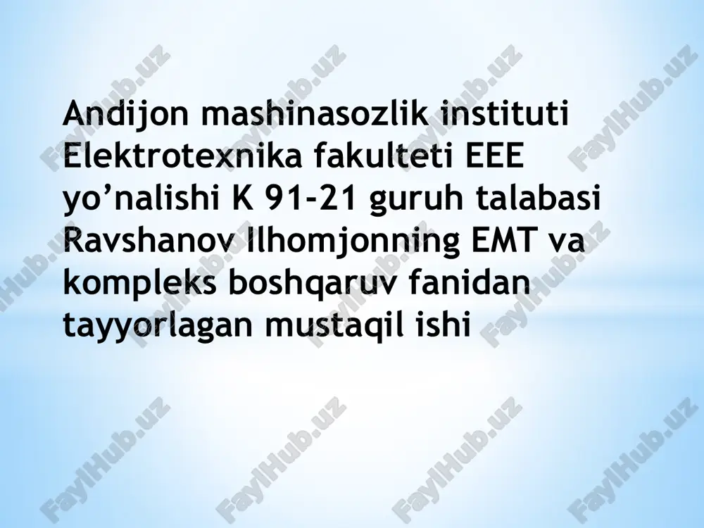 o’zgaruvchi stok matorini ishga tushirish — PPTX