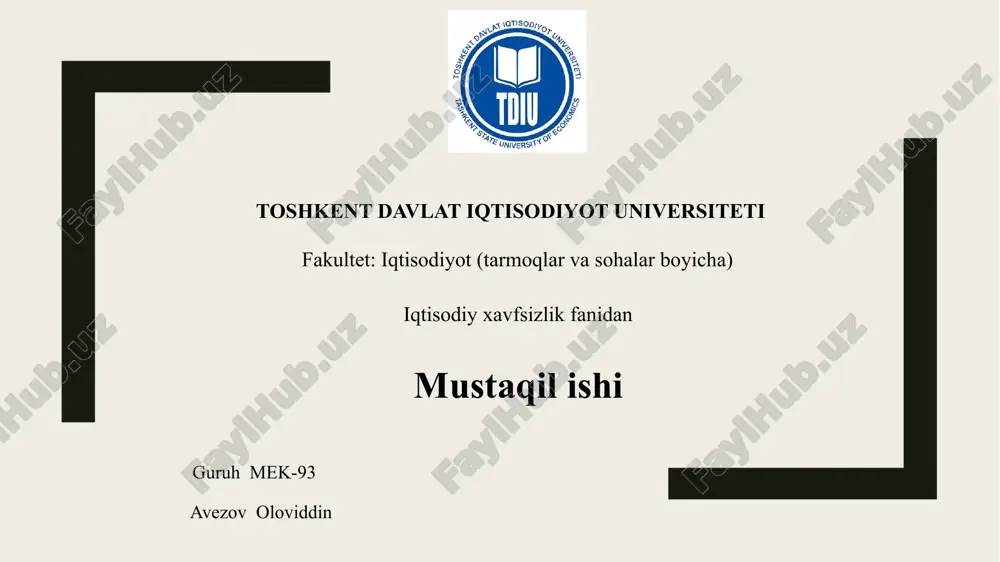 iqtisodiy xavfsizlik indikatorlari — PPTX