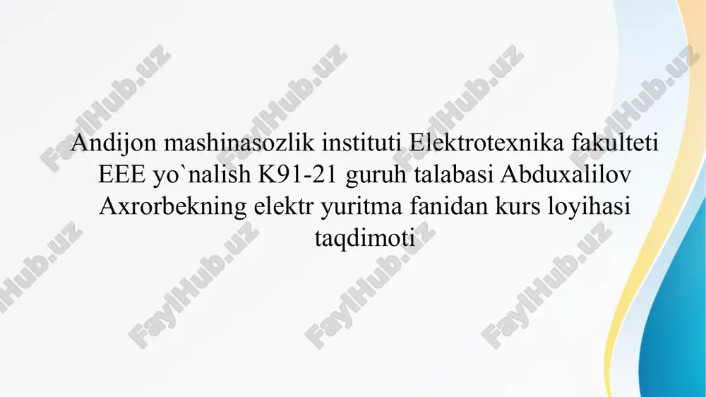 elektro texnikaga oid kurs loyihasi "variant-c3" — PPTX