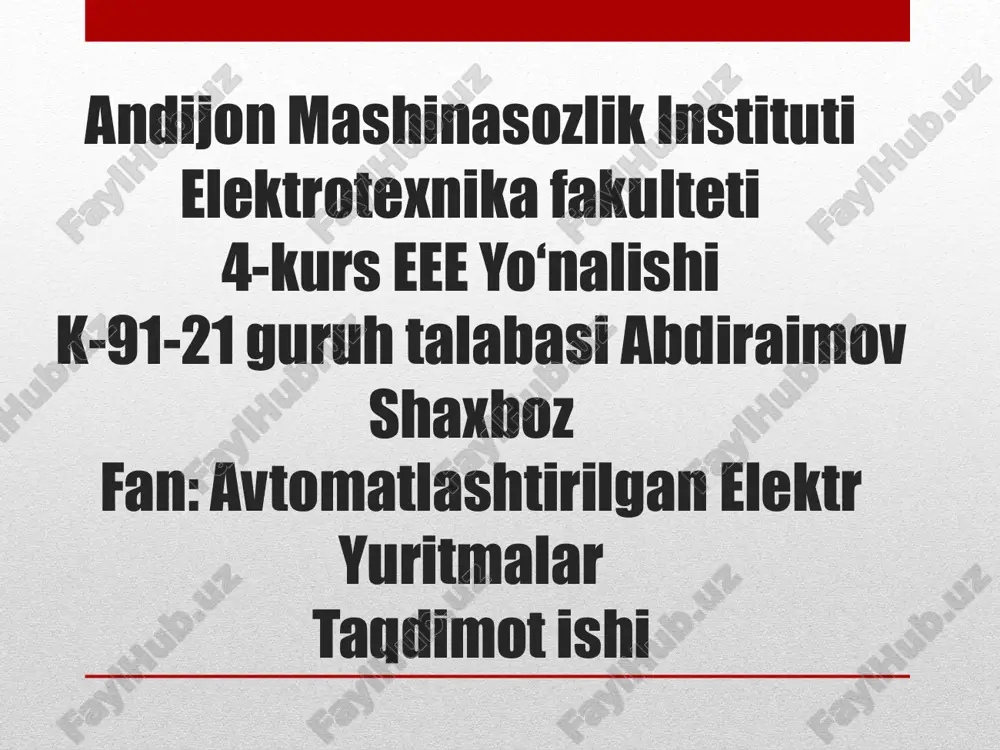 avtomatlashtirilgan elektr yuritmalar taqdimotishi — PPTX