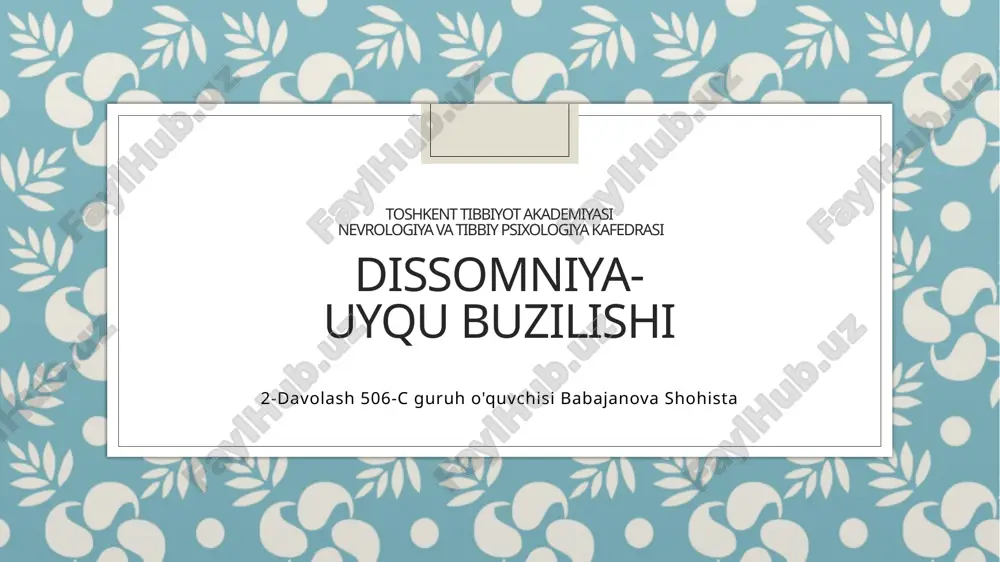 dissomniya-uyqubuzilishi — PPTX
