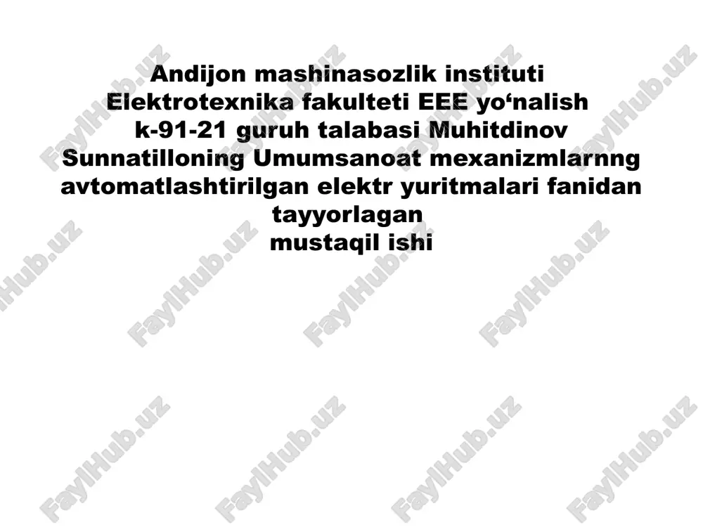 elektryuritma impuls-kalitli boshqariluvchi kranmexanizmlar — PPTX