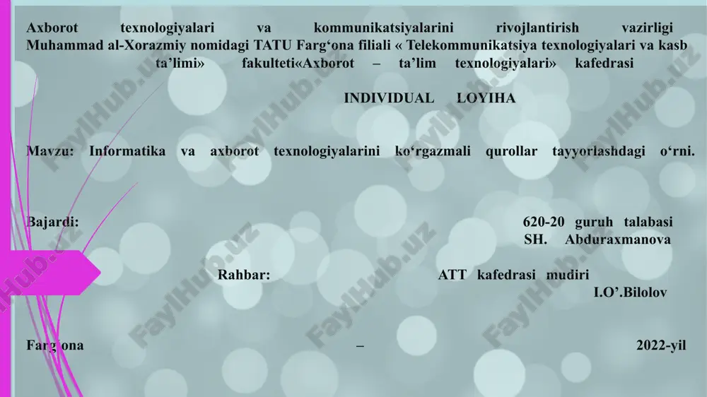 informatika va axborot texnologiyalarini ko‘rgazmali qurollar tayyorlashdagi o‘rni — PPTX
